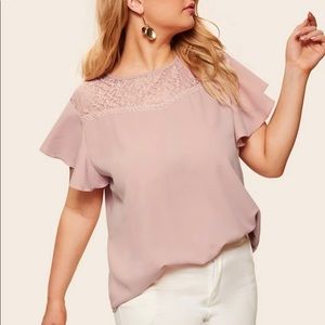 Plus - Lace Short Sleeve Blouse - 1X